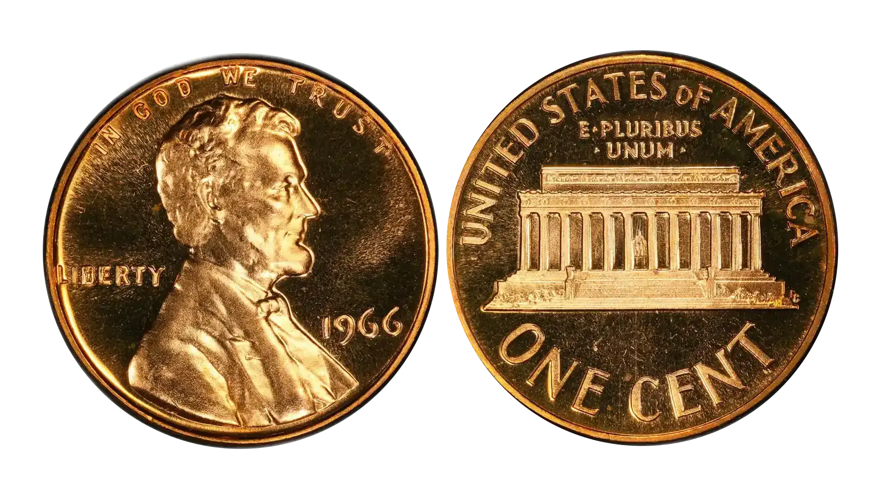 1966 SMS Deep Cameo penny showing frosted devices contrasting against reflective mirror-like fields