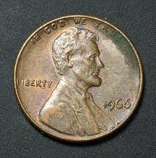 1966 penny BIE die crack error showing raised vertical line between B and E in LIBERTY resembling capital letter I