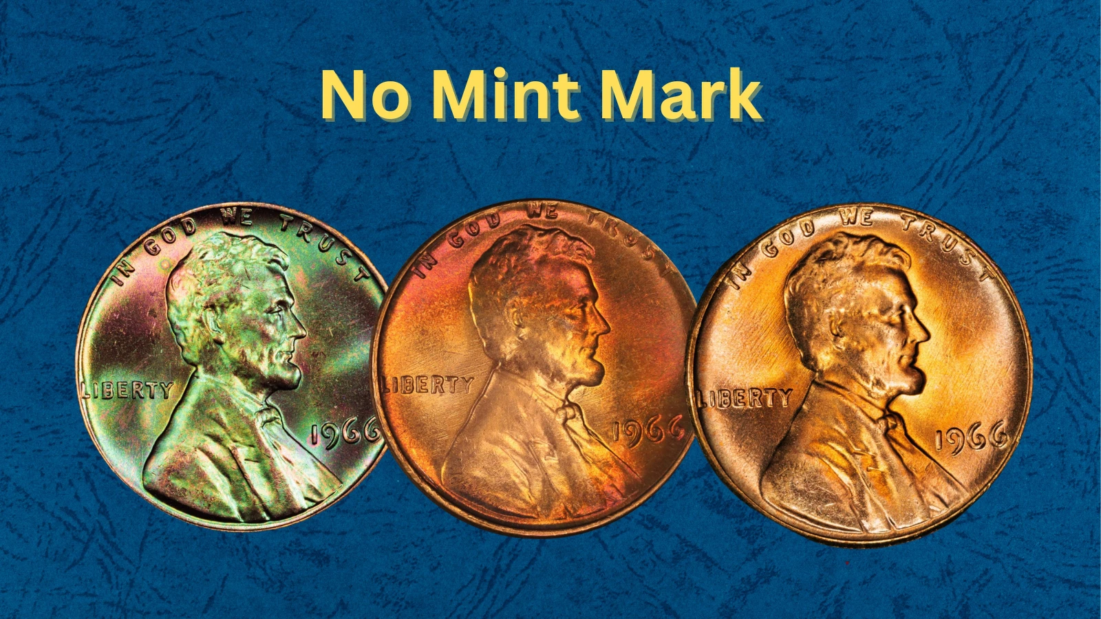 Group of 1966 Lincoln Memorial pennies showing different color designations from Red to Brown representing the full grade spectrum